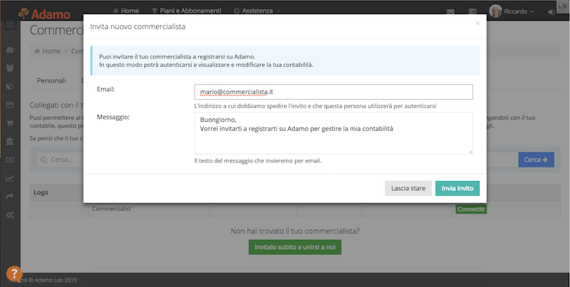 Dashboard Adamo: Dettaglio schermata commercialista