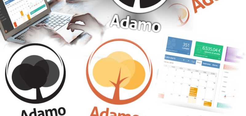 Loghi di Adamo su sfondo bianco e dashboard di Adamo
