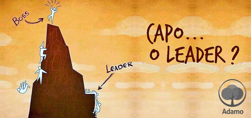 Capo o leader: disegno di uomini che scalano montagna con logo Adamo