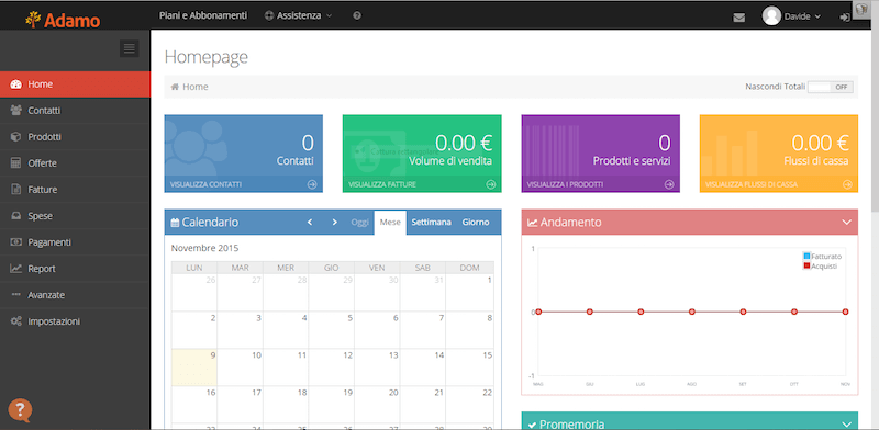 Dashboard di Adamo